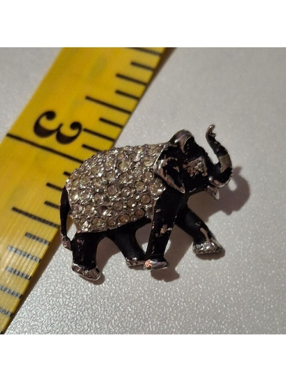 Hattie Carnegie Vintage Sparkling Black and Silver Elephant Brooch